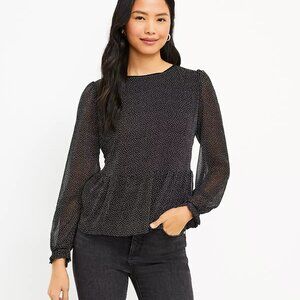 Loft Dotted Velvet Trim Peplum Blouse (Size: M)
